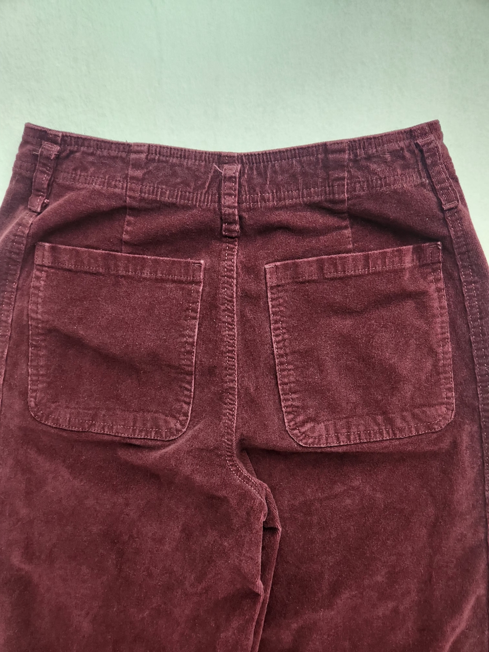 Vintage-inspired High Waisted Burgundy Corduroy Wide Leg Pants 5(27) - Picture 3 of 13